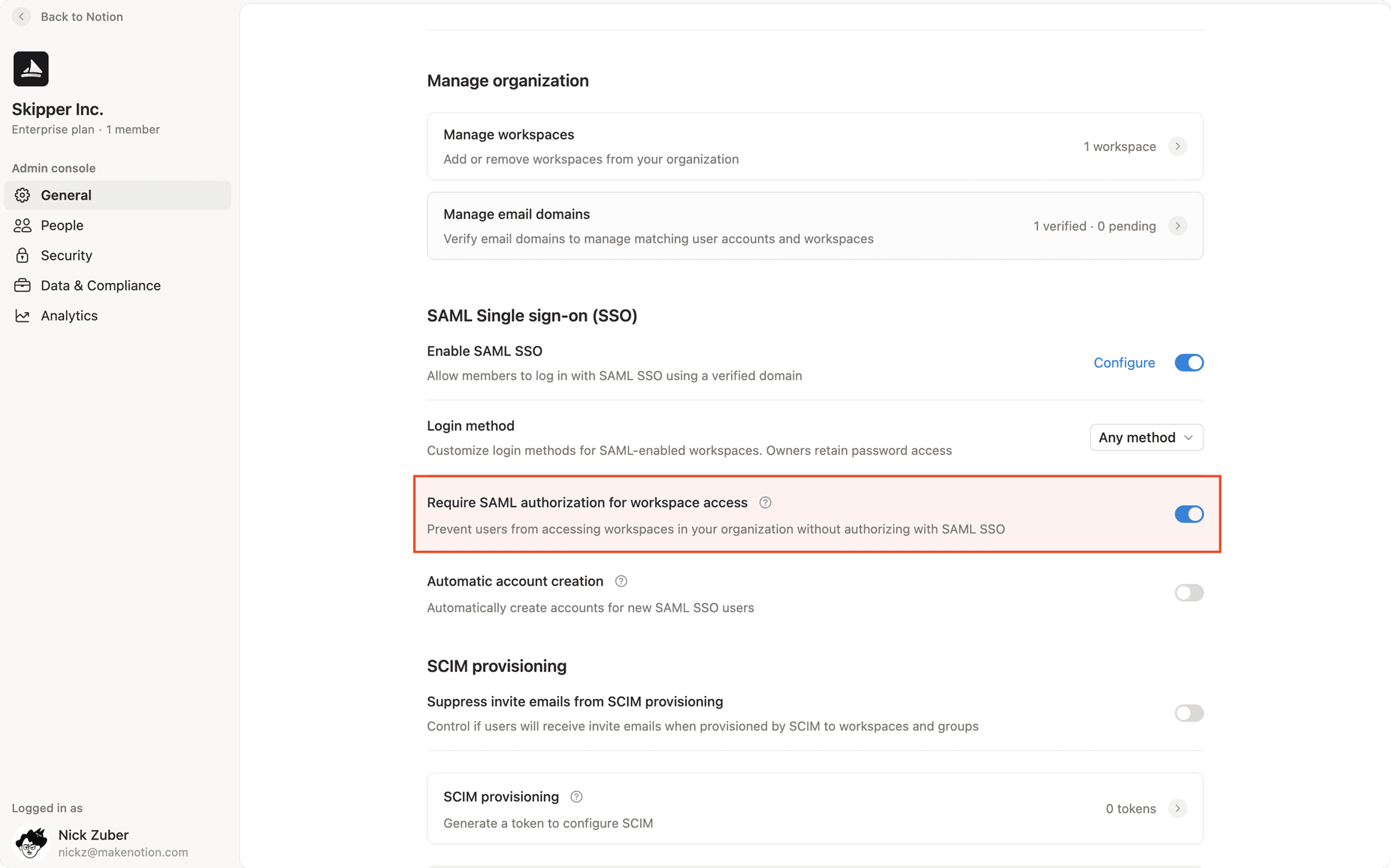 ca: configuración de la autorización con saml para todo el espacio de trabajo