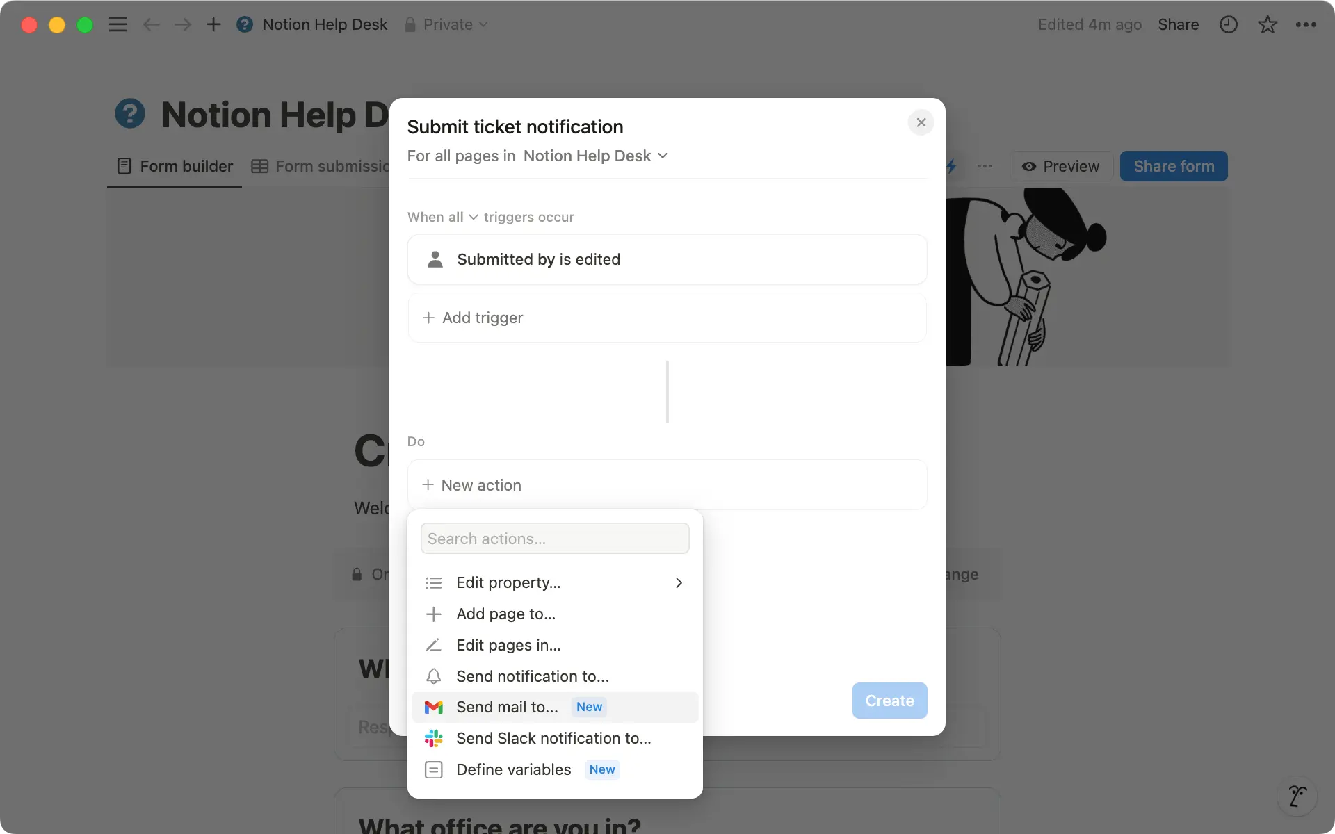 Elige entre Slack o Gmail en la sección de acciones de tu automatización para enviar notificaciones personalizadas.