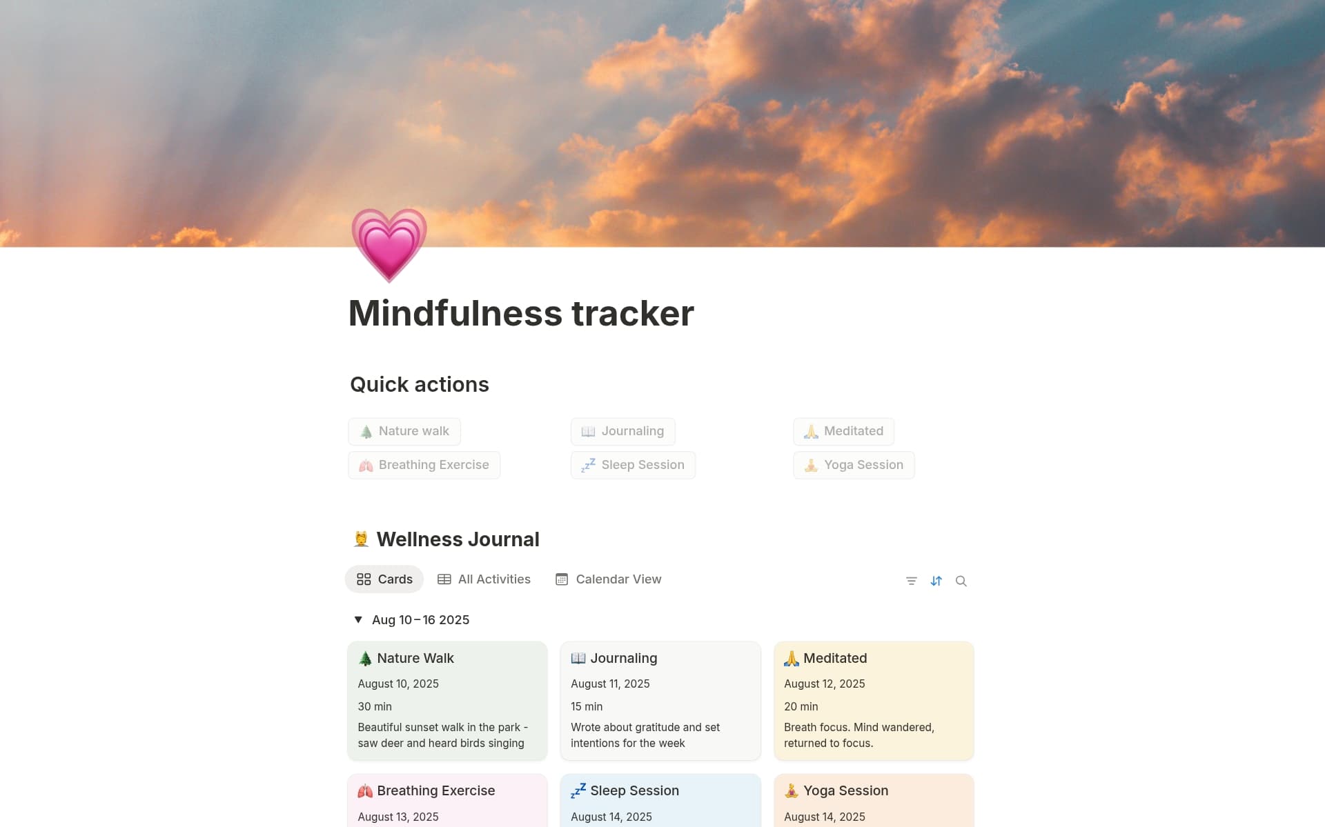Capture d’écran de la collection Your digital detox playground par Notion