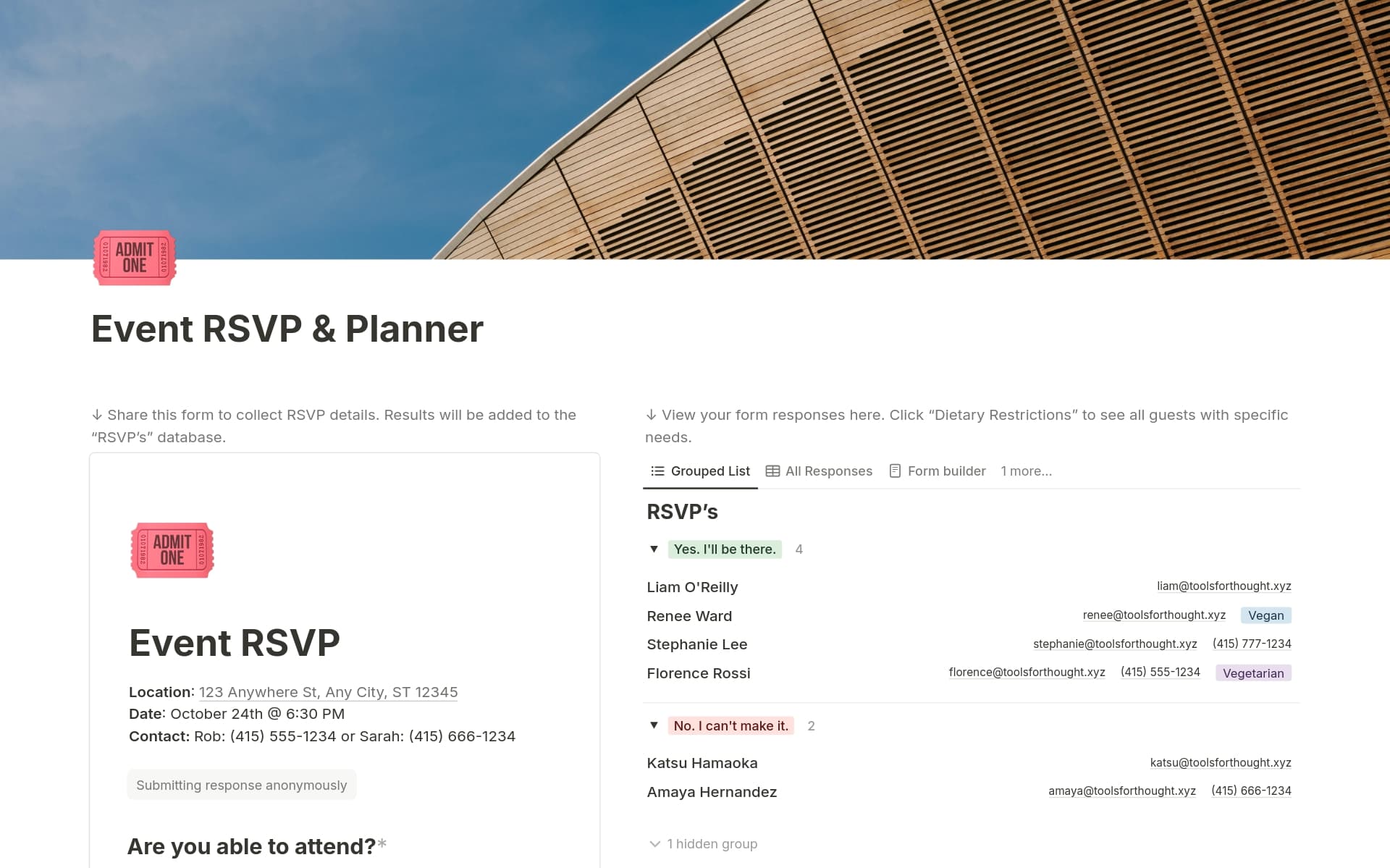 ตัวอย่างเทมเพลตสำหรับ Event RSVP & Planner