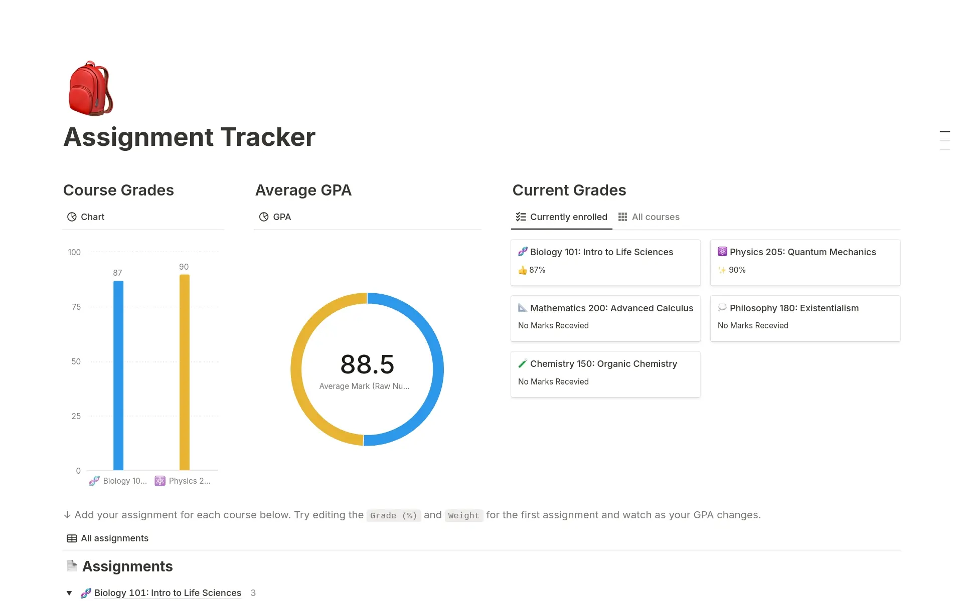 ตัวอย่างเทมเพลตสำหรับ Assignment Tracker with Automations