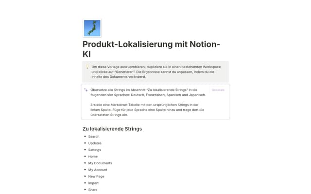 Produkt-Lokalisierung mit Notion-KI