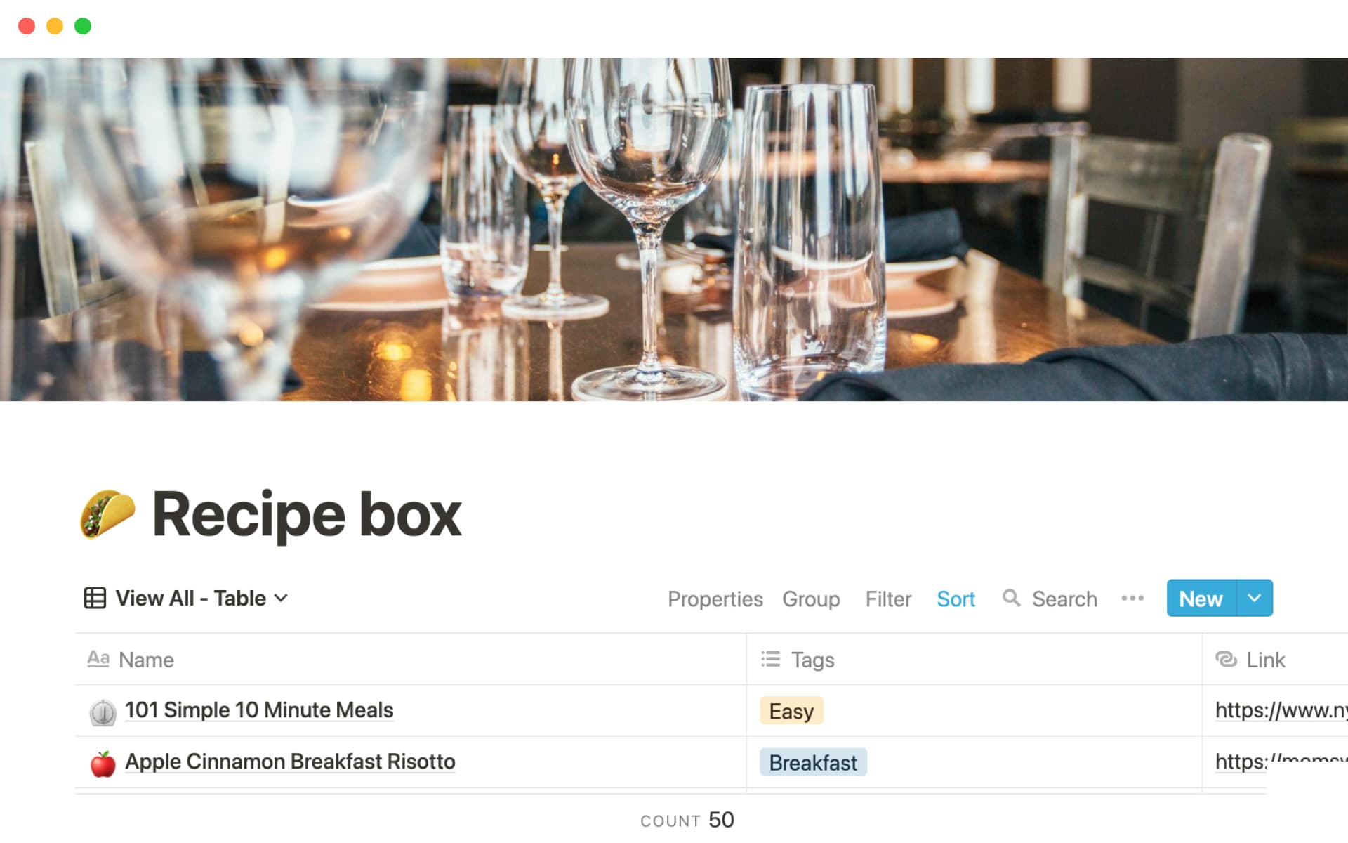 ตัวอย่างเทมเพลตสำหรับ Recipe box
