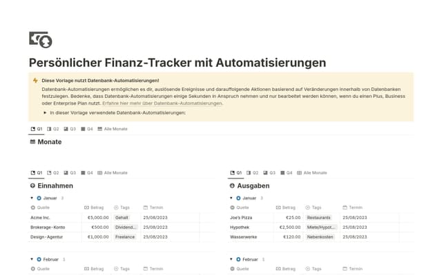 Persönlicher Finanz-Tracker mit Automatisierungen