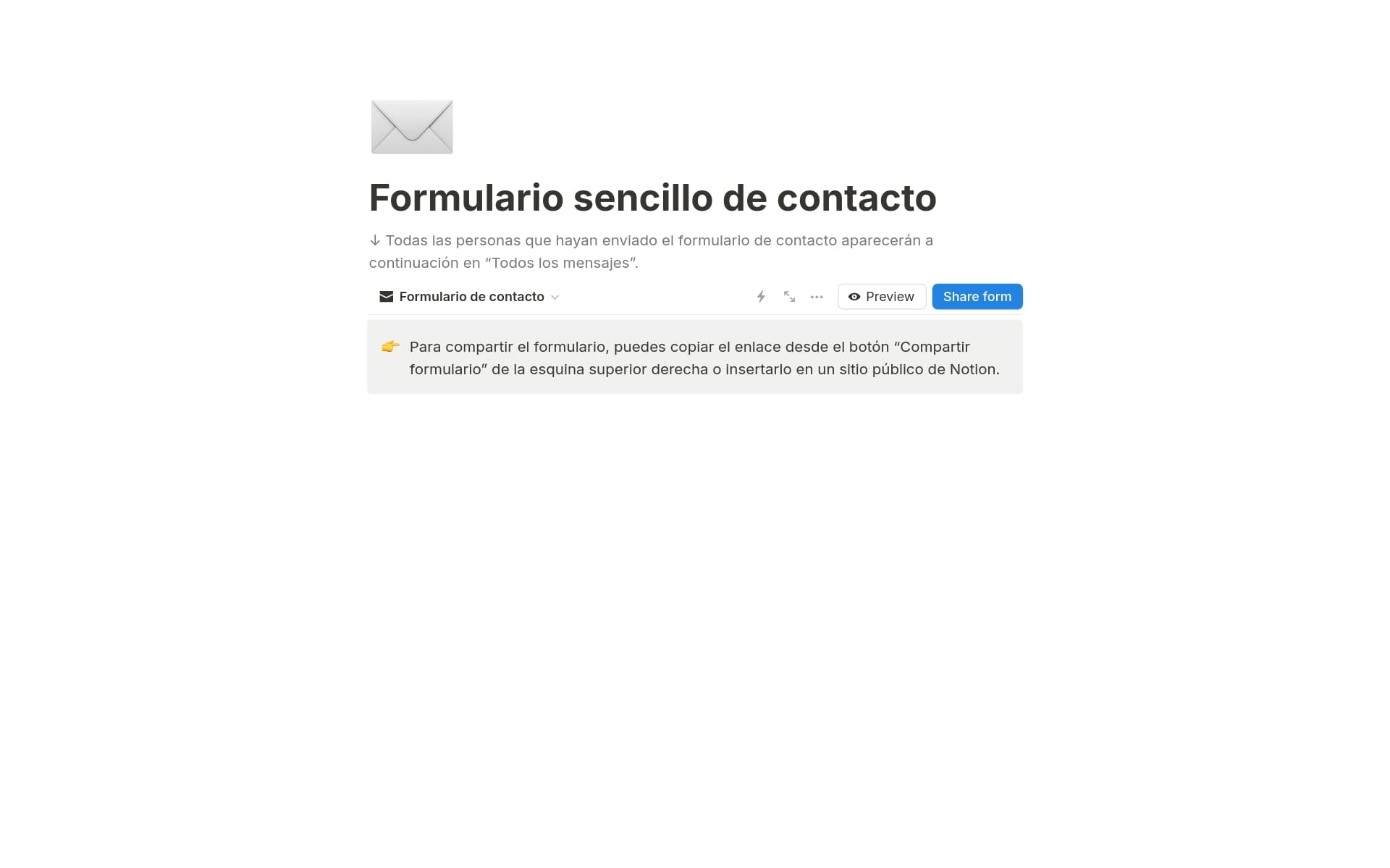 Vista previa de una plantilla para Formulario sencillo de contacto